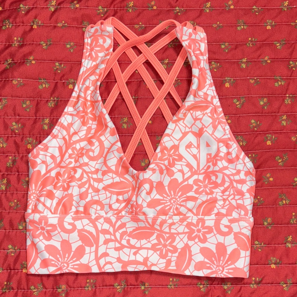 Floral Coral Sports Bra Cheer Athletics